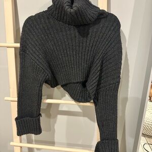 Zara Charcoal Ribbed Cropped Turtleneck Sweater